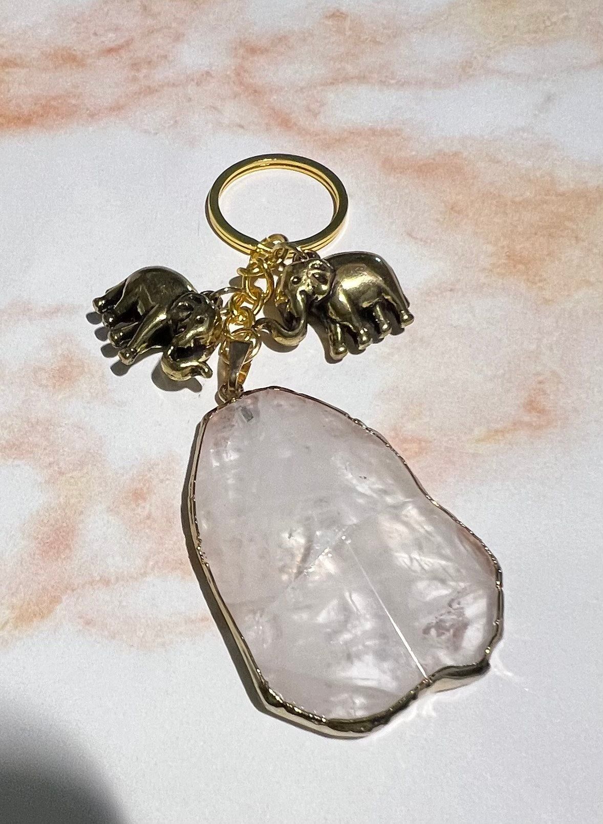 Faux Quartz Elephant Keychain